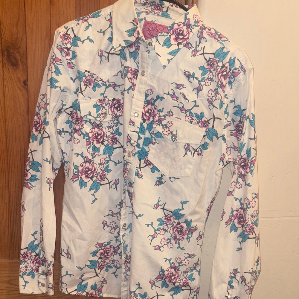 Floral Button Down Shirt - White and Purple